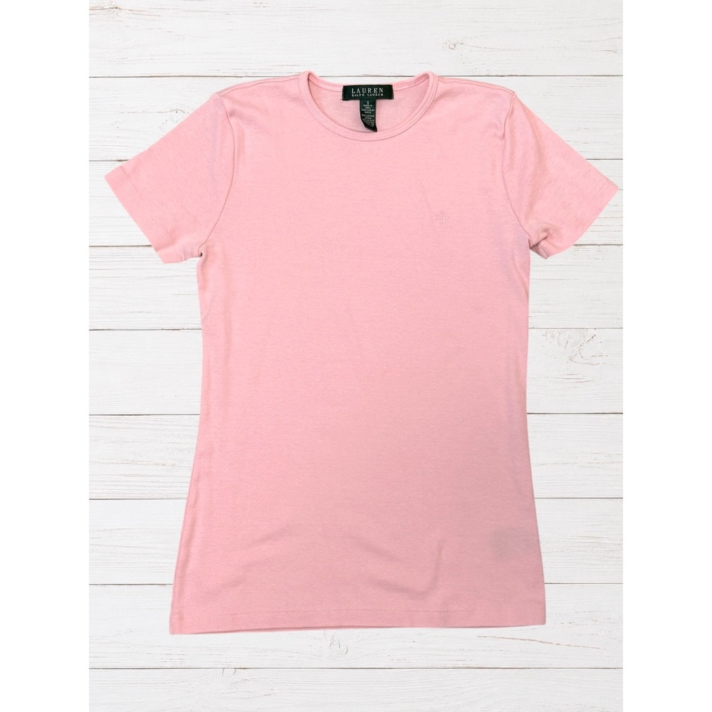 Lauren Ralph Lauren Pink Embroidered RL Logo Crewneck Tee Women's Small